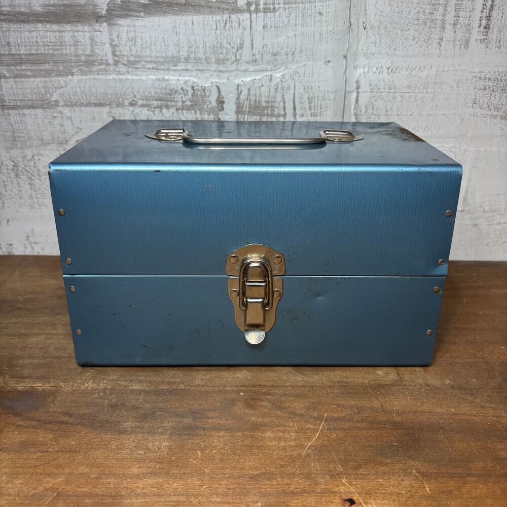 Vintage Blue Metal Film Reel Storage Case